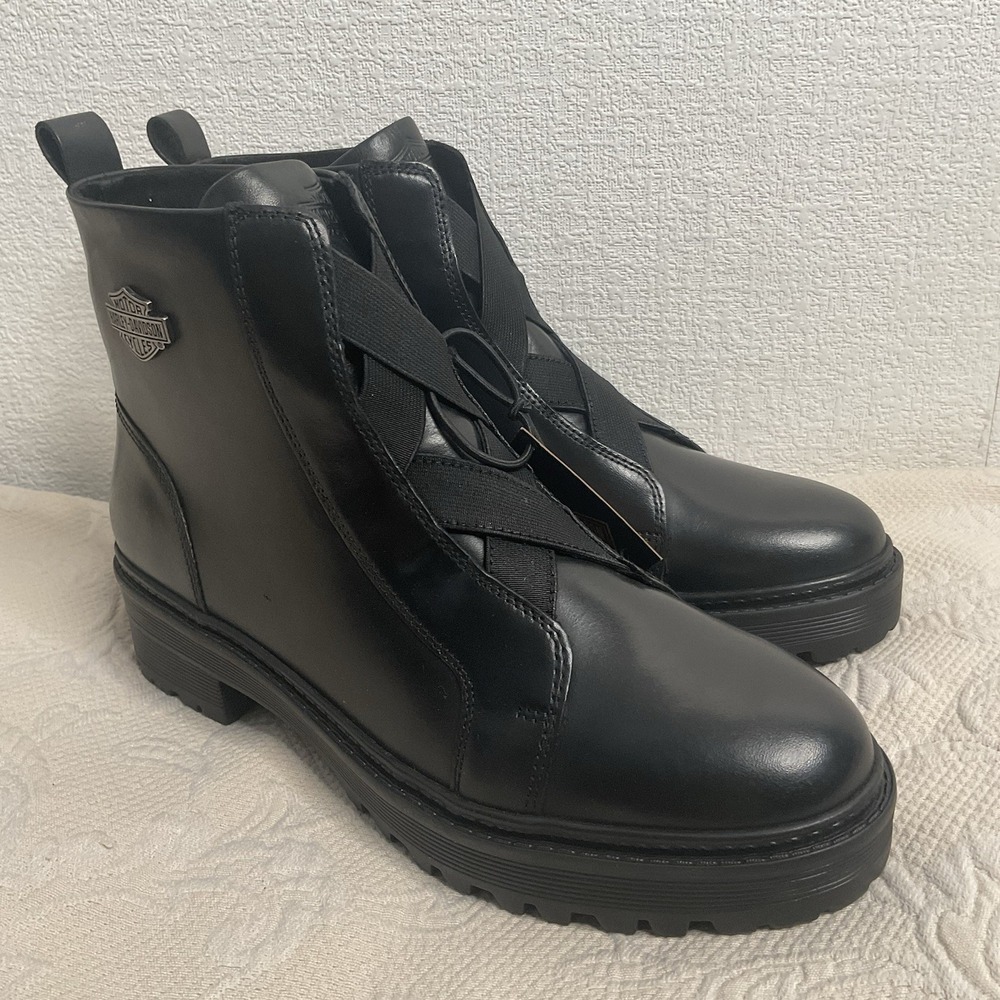 NEW Harley-Davidson Women's Carney-Elastic Ankle Boots Slip-On Shoes Black US 9